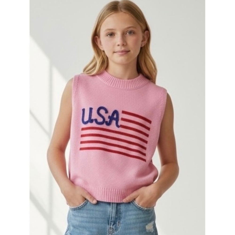 NEW Pink USA Flag Knit Sweater Vest Girls/ XL W/Small Lana Del Ray Core